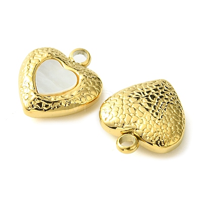 Ion Plating(IP) 304 Stainless Steel Pave Shell Heart Charms FIND-Z028-15G-1