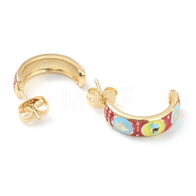 Semicircular Brass Enamel Half Hoop Earrings EJEW-L234-038G-1
