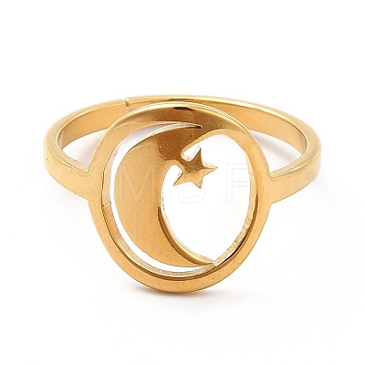 Ion Plating(IP) 201 Stainless Steel Moon & Star Adjustable Ring for Women RJEW-F131-07G-1