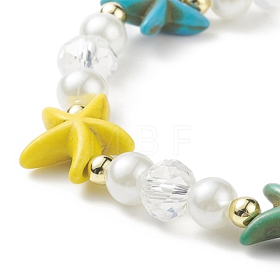 2Pcs 2 Style Starfish & Tortoise Synthetic Turquoise(Dyed) & Glass Pearl Beaded Stretch Bracelets Set BJEW-JB08994-1