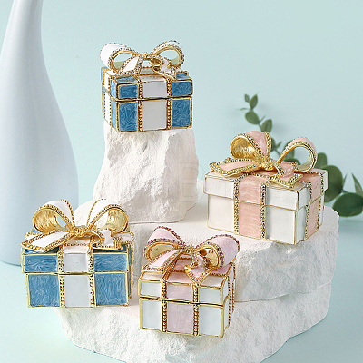 Square Bowknot Alloy Enamel with Crystal Rhinestone Jewelry Magnetic Storage Boxes CON-SP0001-32A-1