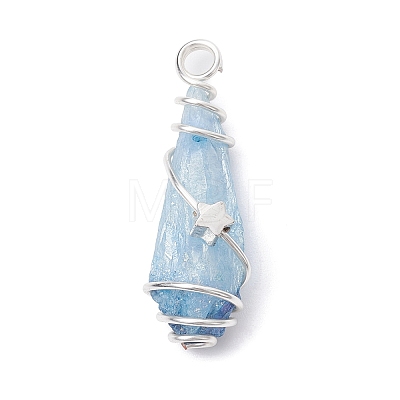 Electroplated Natural Quartz Crystal Dyed Copper Wire Wrapped Pendants PALLOY-JF02327-04-1