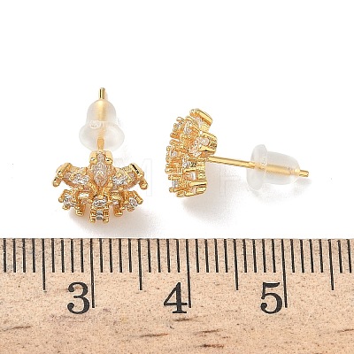 Snowflake Brass Micro Pave Cubic Zirconia Stud Earrings EJEW-Z152-02G-03-1