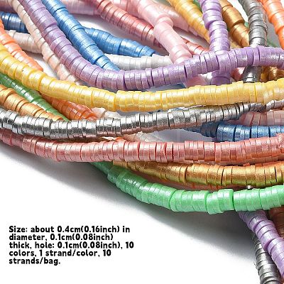 10 Strands 10 Colors Eco-Friendly Handmade Polymer Clay Beads Strands CLAY-YW0001-90-1
