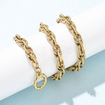 7MM 304 Stainless Steel Textured Rope Chain Necklaces with OT Clasps for Men Women NJEW-P355-01A-G-1