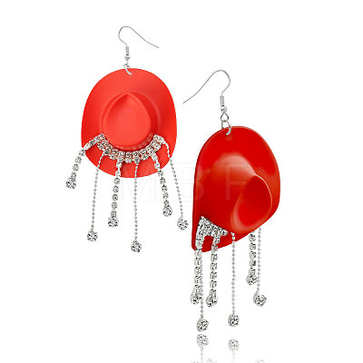 Hat Plastic & Rhinestone Dangle Earrings FS-WGEAF56-04-1