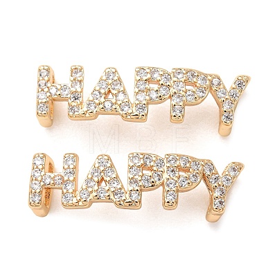 Brass Micro Pave Clear Cubic Zirconia Word HAPPY Links Connector Charms KK-K002-32B-G-1