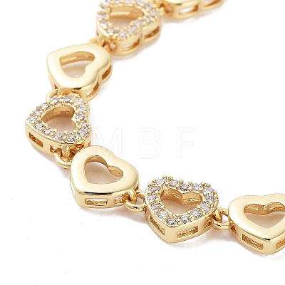 Rack Plating Brass Pave Clear Cubic Zirconia Heart Link Chain Bracelets for Women BJEW-R317-07G-1