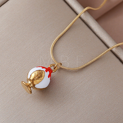 Christmas 304 Stainless Steel Enamel Apple Pendant Necklaces for Women TR7929-1