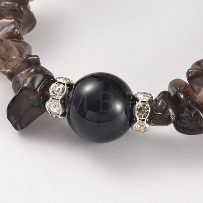 Chips Natural Smoky Quartz Beaded Stretch Bracelets BJEW-JB02131-05-1