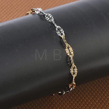 304 Stainless Steel Dapped Chains Bracelets for Women BJEW-D466-08B-GP-1