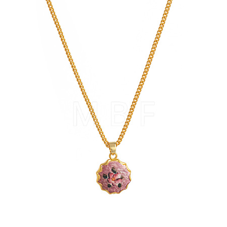 Bohemian Printed Brass Enamel Pendant Curb Chain Necklaces for Women WGBEA98-03-1