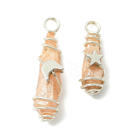 2Pcs Electroplated Natural Quartz Crystal Dyed Copper Wire Wrapped Pendants PALLOY-JF03173-02-1