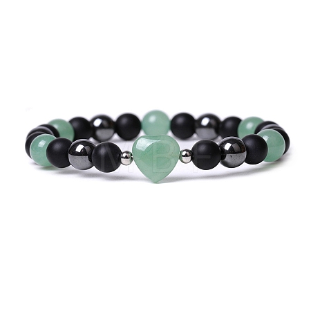 Natural Green Aventurine Heart Beaded Stretch Bracelet PW-WG70241-05-1