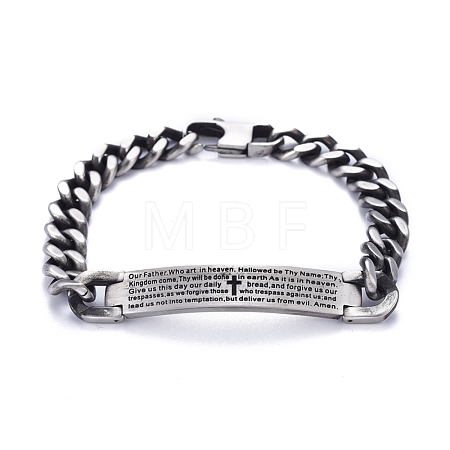 Religion 304 Stainless Steel Cuban Link Chain Bracelets BJEW-P263-H01-AS-1