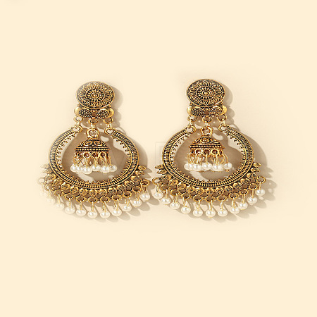 Bohemian Style Alloy Resin Bell with Flat Round Chandelier Earrings FS-WG374F0-07-1