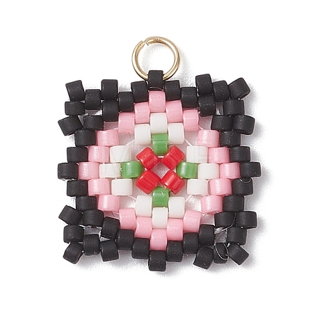Handmade Glass Seed Beaded  Window Lattice Pattern Shape Pendants PALLOY-MZ00929-02-1