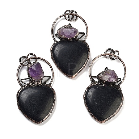 Natural Obsidian & Amethyst Big Pendants G-A221-04C-1