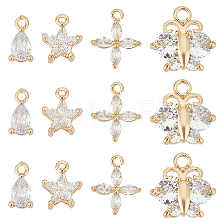 12Pcs 3 Style Brass Cubic Zirconia Charms KK-BBC0011-55-1