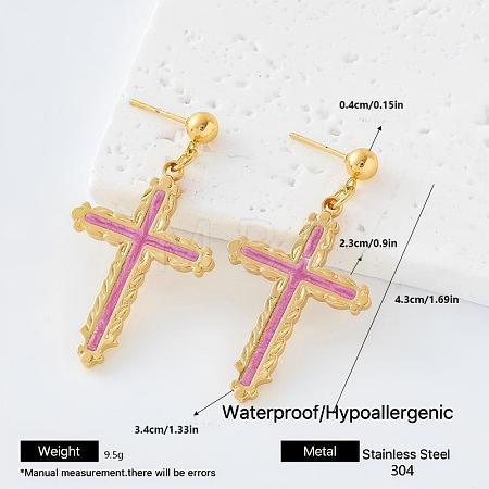 304 Stainless Steel Enamel Stud Dangle Earrings for Women MD3939-1