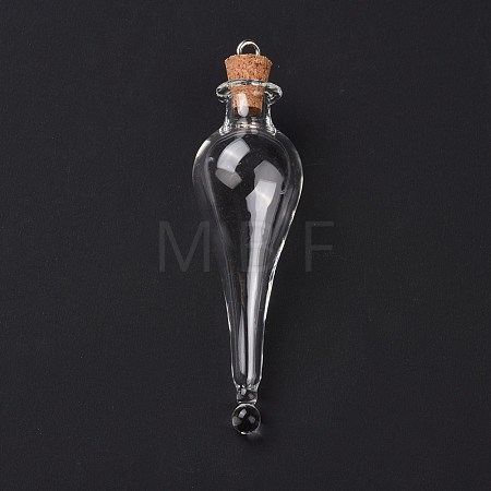 Teardrop Glass Cork Bottle Big Pendants AJEW-A041-01B-1