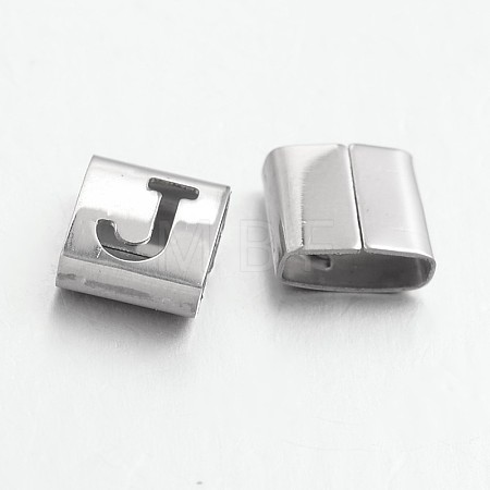 Tarnish Resistant Letter Style 201 Stainless Steel Square Slide Charms STAS-L132-11-1