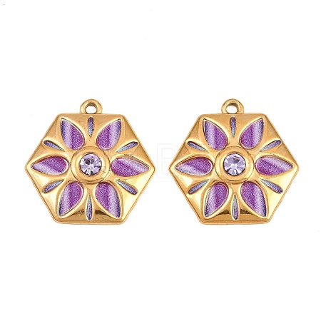 304 Stainless Steel Enamel & Rhinestone Pendants LS-STAS-G398-26G-03-1