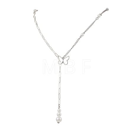 Alloy Butterfly Lariat Necklaces NJEW-JN05693-1