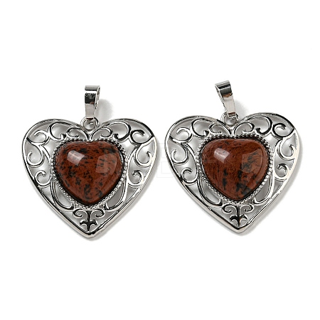 Natural Mahogany Obsidian Peach Love Heart Pendants G-G158-01O-1