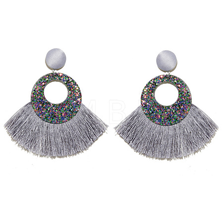Bohemian Style Acrylic & Polyester Fan Tassel Stud Earrings FS-WGB5BEF-04-1