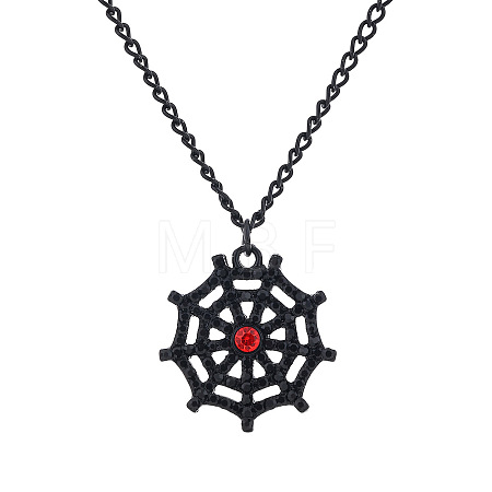 Halloween Alloy Rhinestone Spider Web Pendant Necklaces for Unisex WG8A995-05-1