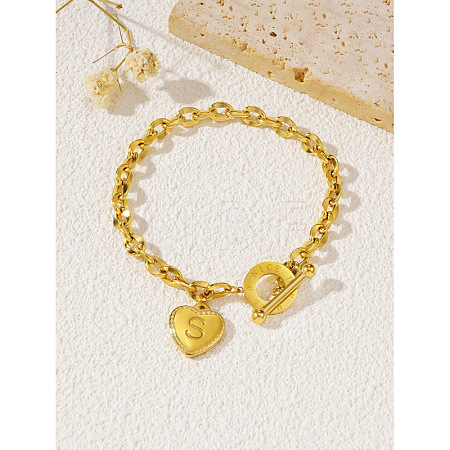 304 Stainless Steel Heart with Letter Charm Bracelets WG6E905-21-1