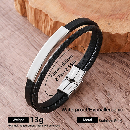 Vintage 304 Stainless Steel Imitation Leather Bracelets for Men QX2035-6-1