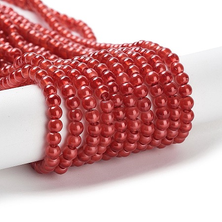 Baking Paint Pearlized Glass Pearl Round Bead Strands HY-XCP0001-13A-1