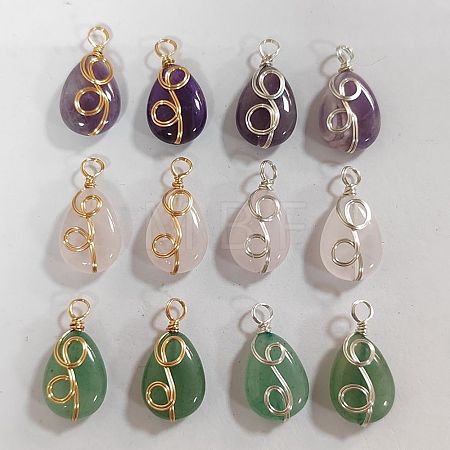 12Pcs 6 Styles Natural Mixed Stone Pendants FIND-FH0006-25-1