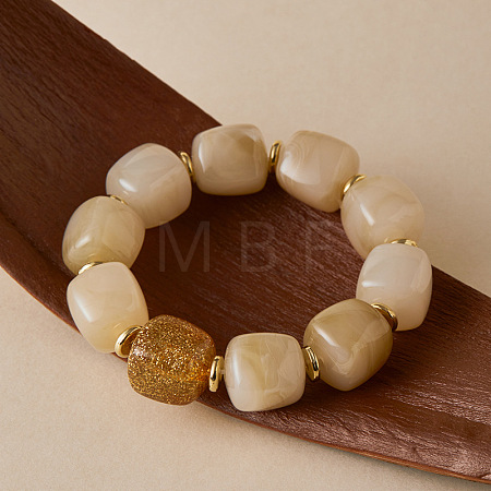 Acrylic Imitation Gemstone Cube Beaded Stretch Bracelets for Women WG6944A-02-1