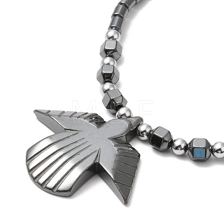 Synthetic Non-magnetic Hematite Angel Pendant Necklace with Beaded Chains NJEW-E095-02-1