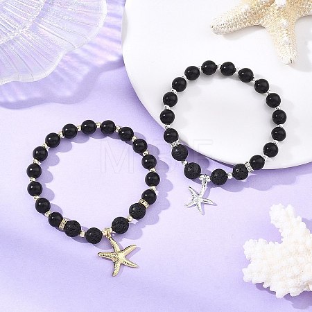 2Pcs Starfish 304 Stainless Steel Charm Bracelets BJEW-JB14088-1