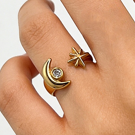 304 Stainless Steel Rhinestone Cuff Open Rings RJEW-E302-05G-1