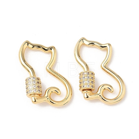 Brass Micro Pave Clear Cubic Zirconia Screw Carabiner Lock Charms KK-Z118-06G-06-1