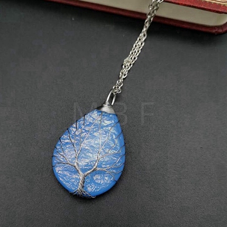 Teardrop with Tree Resin Pendant Necklace PW-WG20561-08-1