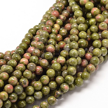 Natural Unakite Round Bead Strands X-G-P072-30-4mm-1