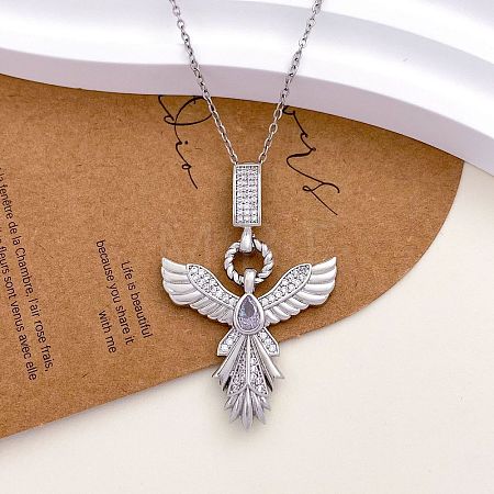 Brass Pave Cubic Zirconia Phenix Pendant Necklaces for Women WGFFBCE-04-1