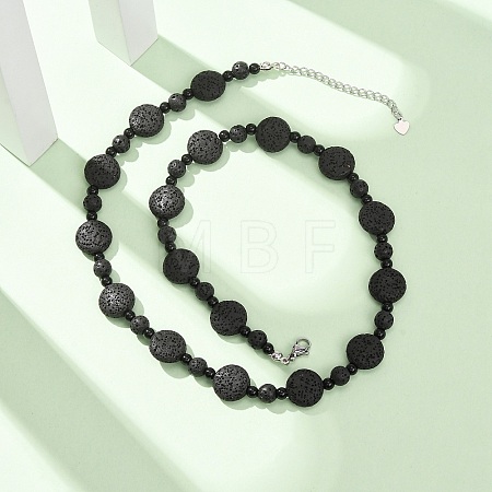 Natural Lava Rock Coin Beaded Necklaces GG-CBA922D-06A-1