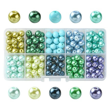 Mixed Pearlized Round Glass Pearl Beads HY-D0004-8mm-B-1