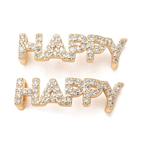 Brass Micro Pave Clear Cubic Zirconia Word HAPPY Links Connector Charms KK-K002-32B-G-1