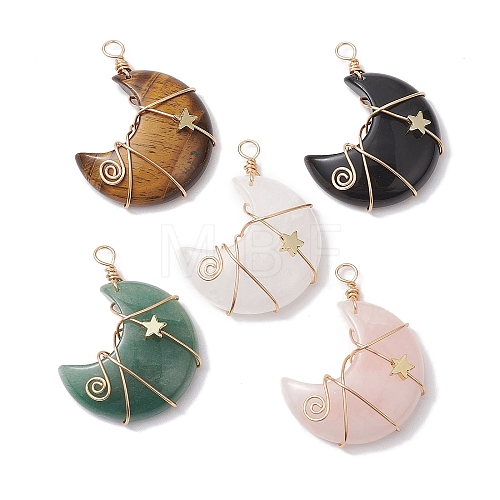 Natural Mixed Stone Copper Wire Wrapped Pendants PALLOY-JF02685-1