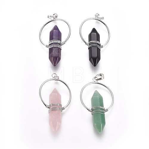 Natural Mixed Stone Wire Wrapped Pointed Big Pendants G-L520-I-P-1