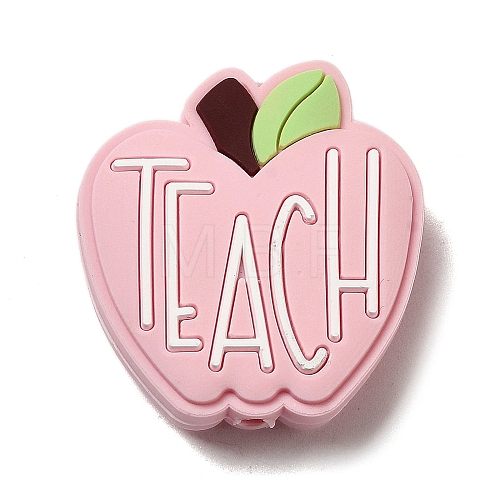 Teachers' Day Apple with Word Teach Silicone Focal Beads SIL-D005-01A-01-1