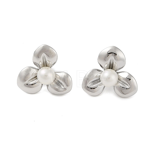 304 Stainless Steel with Plastic Imitation Pearl Stud Earrings for Women EJEW-G396-01P-1